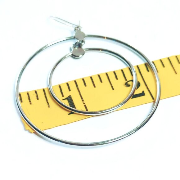 Vintage Silver-Tone Double Hoop Dangle Earrings - Picture 3 of 3